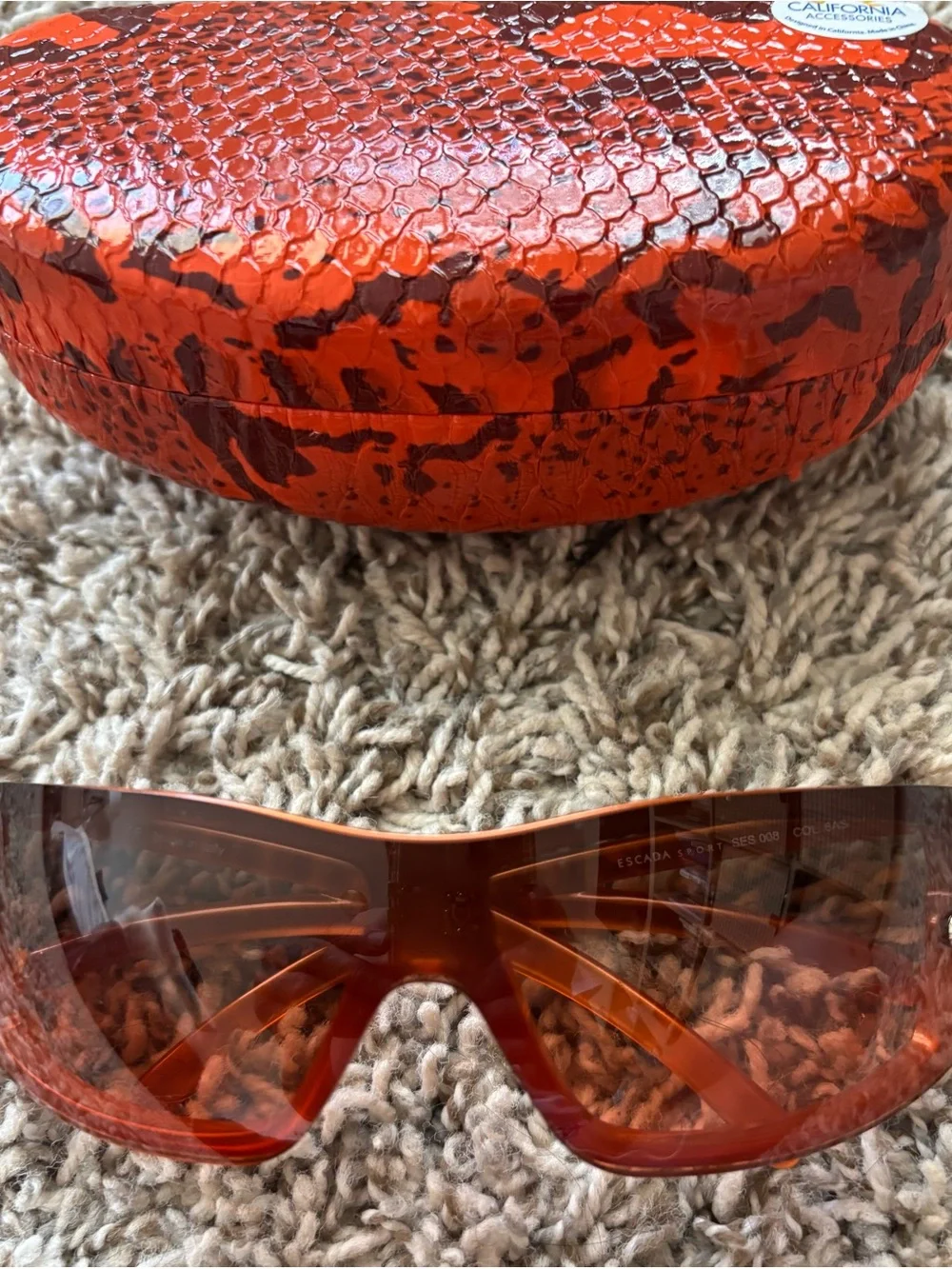Escada Orange Tinted Shield Sunglasses with Matching Case fall Halloween mint